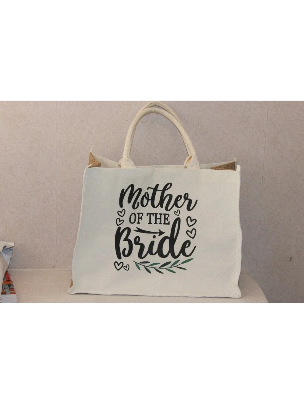 Mother of the Bride Canvas Tote Bag Wedding Gift Large Jute-Style Shopper